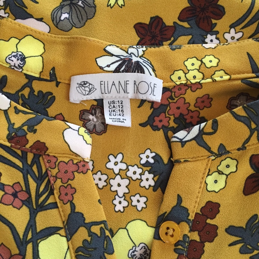 Mustard floral dress, bell sleeves, mini, 12